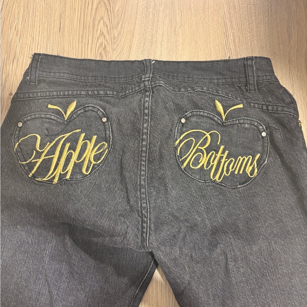 Low rise Vintage Apple Bottoms Black bootcut Jeans with Gold Apple Accent